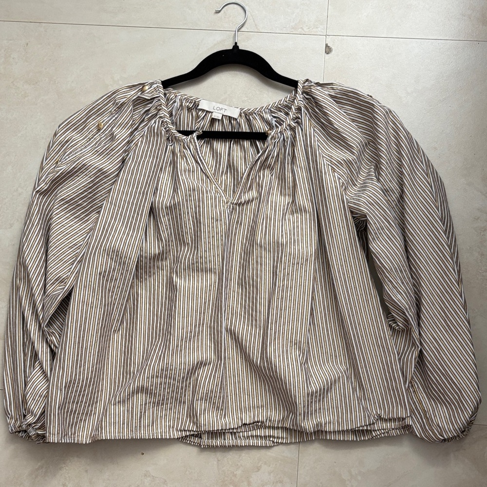 LOFT Gold and White Striped Blouse